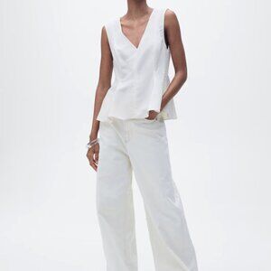 Mango  Linen-Blend Peplum Top NWT M White